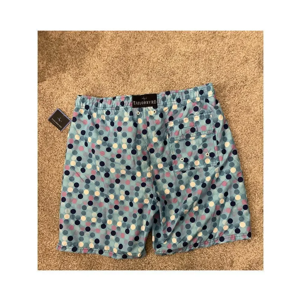 NWT TailorByrd Men's Blue Polka Dot UV Protection Quick Dry Swim Trunks, XL